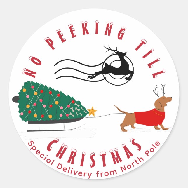 Adesivo Doxie Feliz e Bright Dachshund Natal (Frente)