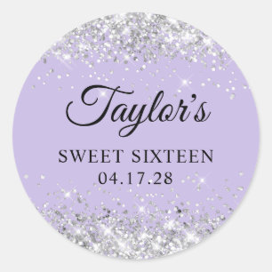 Adesivo Doze Anos de Glitter Prateado Pastel Roxo