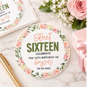 Adesivo Doze Anos Elegantes com Flores em Aquarela