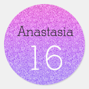 Adesivo Doze Anos Nome Idade Ombre Roxo Brilho Faíscas