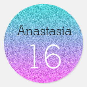 Adesivo Doze Anos Ombre Rosa Azul Roxo Brilho