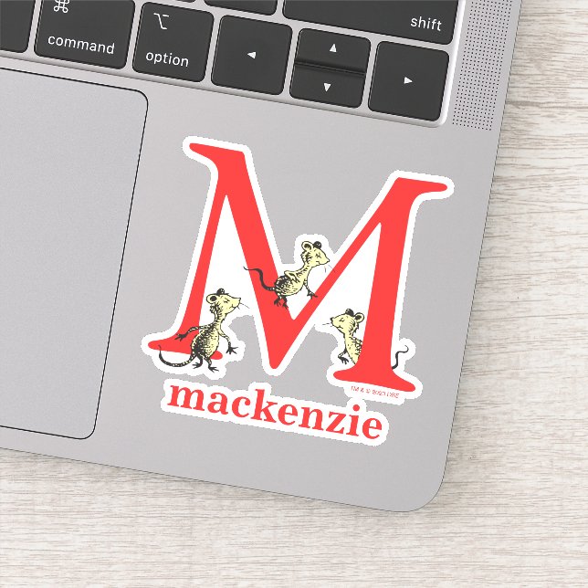 Adesivo Dr. Seuss ABC: Carta M - Branco | Adicione seu nom (Detalhe)