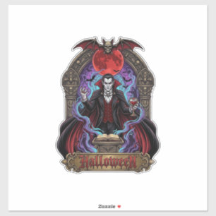 Adesivo Drácula de Halloween Lua Vermelha Morcegos Caveira