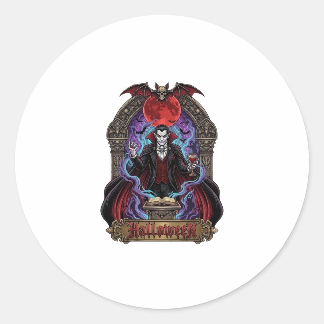 Adesivo Drácula de Halloween Lua Vermelha Morcegos Caveira (Frente)