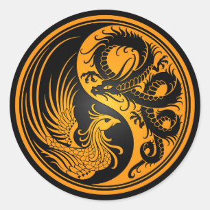Adesivo Dragão Amarelo e Negro Phoenix Yin Yang