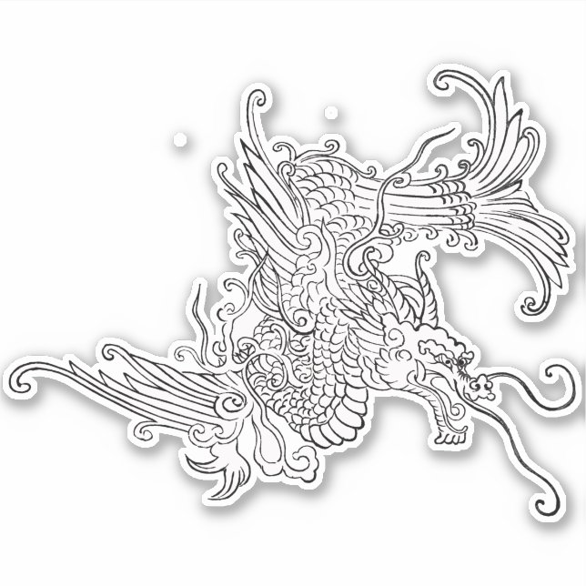 Adesivo Dragão Antoítico Japonês Negro e Branco (Frente)