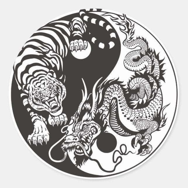 Adesivo Dragão chinês e símbolo de tigre yin yang (Frente)