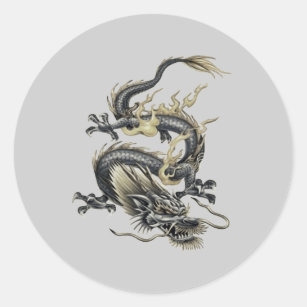 Adesivo Dragão chinês em Cinzas e Dourado
