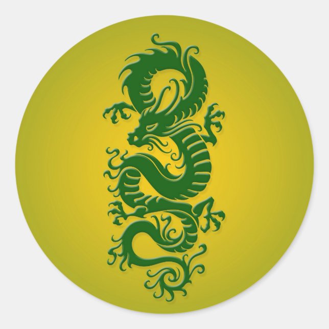 Adesivo Dragão Chinês Verde e Amarelo Tribal (Frente)