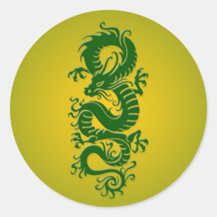Adesivo Dragão Chinês Verde e Amarelo Tribal