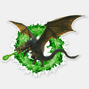 Adesivo Dragão de Respiração de Incêndio Cromático Verde