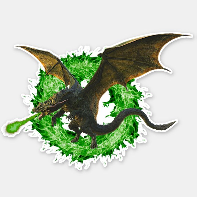 Adesivo Dragão de Respiração de Incêndio Cromático Verde (Frente)