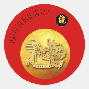 Adesivo Dragão do Ouro Vermelho de Ano Novo chinês 2024 RS