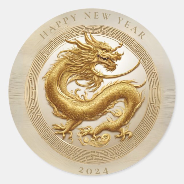 Adesivo Dragão Dourado de Ano Novo Chinês Elegante (Frente)
