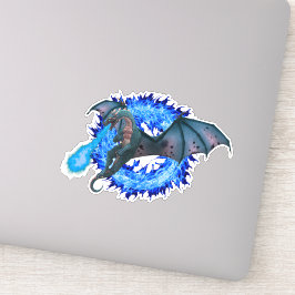 Adesivo Dragão Fantasia Respirando Fogo Chama Azul