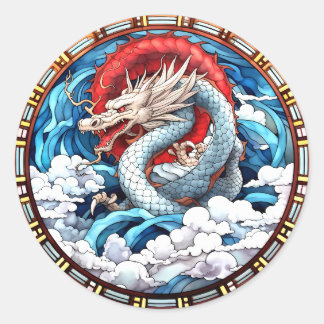 Adesivo Dragão Mítico Asiático em Vermelho e Azul