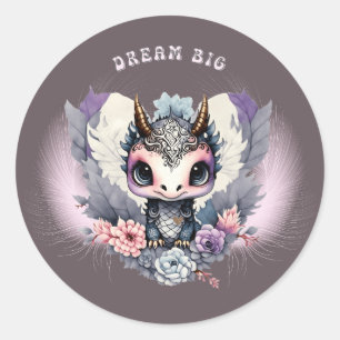 Adesivo Dragão Pequeno "Dream Big", branco rosa