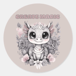 Adesivo Dragão Pequeno "Mágico Crio", branco rosa