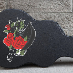 Adesivo Dragão Preto Místico Rosas Vermelhas Lavanda Gótic