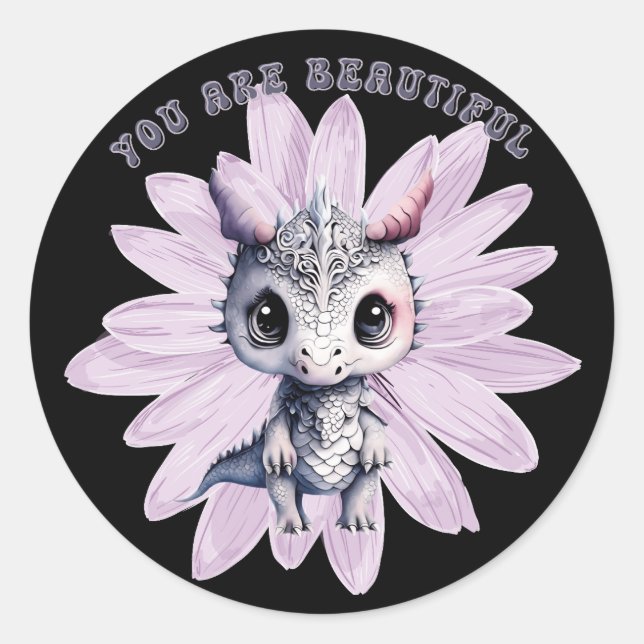 Adesivo Dragão Rosa Bonito, Whimical "Você É Bonito" (Frente)