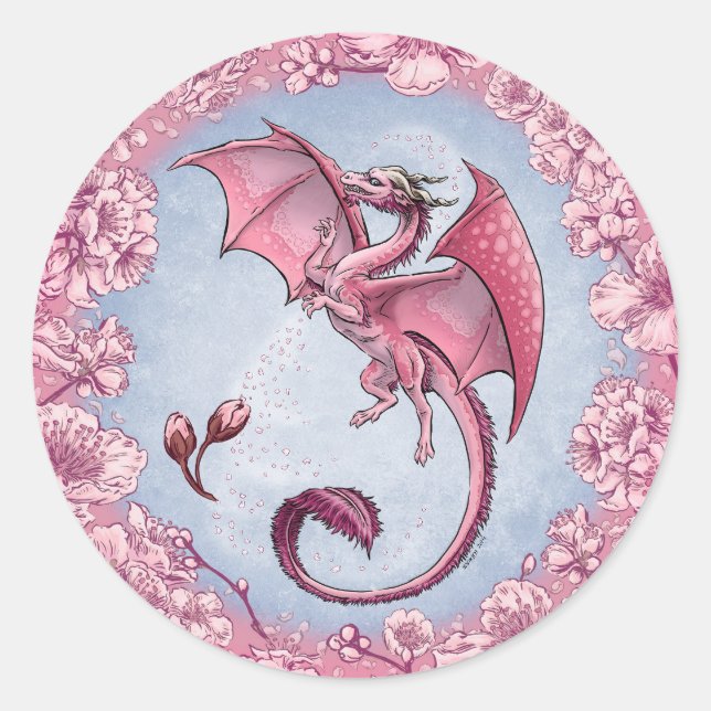Adesivo Dragão rosa da Primavera Nature Fantasy Art (Frente)