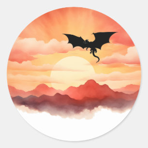 Adesivo Dragão Silhuetado contra um pôr do sol
