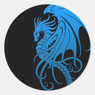 Adesivo Dragão tribal de voo - azul no preto
