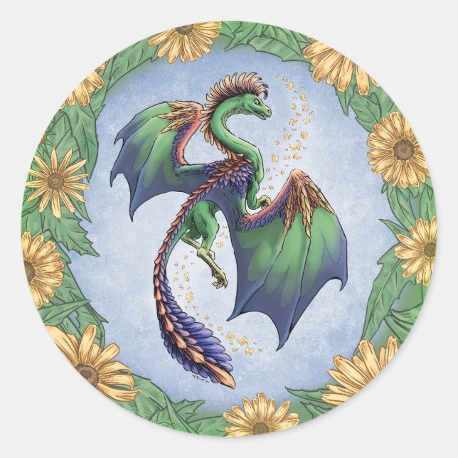 Adesivo Dragão Verde da Arte Fantástica de Verão (Frente)