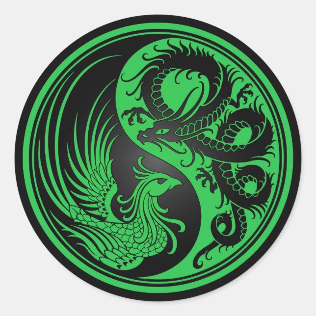 Adesivo Dragão Verde e Negro Phoenix Yin Yang (Frente)