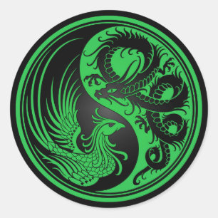 Adesivo Dragão verde e preto Phoenix Yin Yang