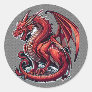Adesivo Dragão Vermelho Fiery Em Placa De Diamante De Meta