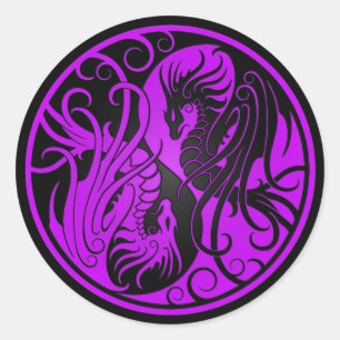Adesivo Dragões de voo roxos e pretos de Yin Yang