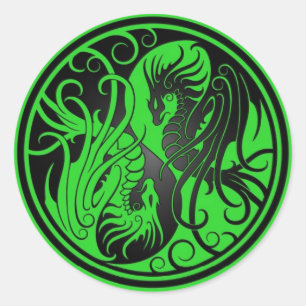 Adesivo Dragões de Yin Yang do vôo - verde e preto