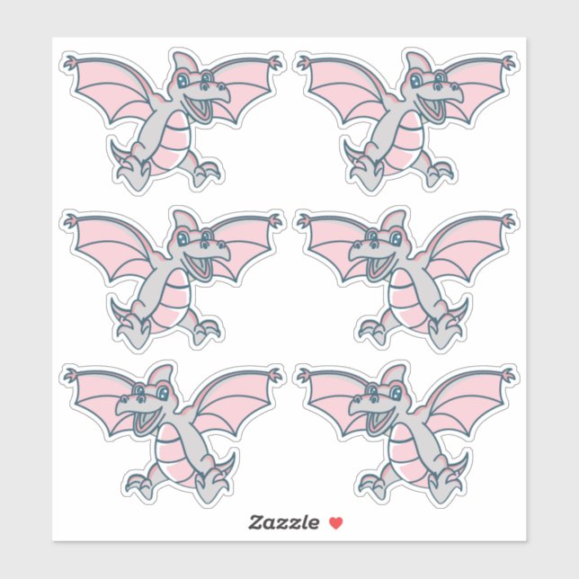 Adesivo Dragões Dinossauros Rosa e Cinzas (Folha)