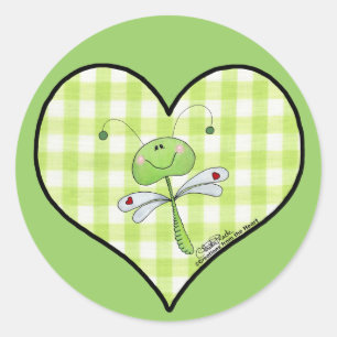 Adesivo Dragon Fly em um coração verde de gingham