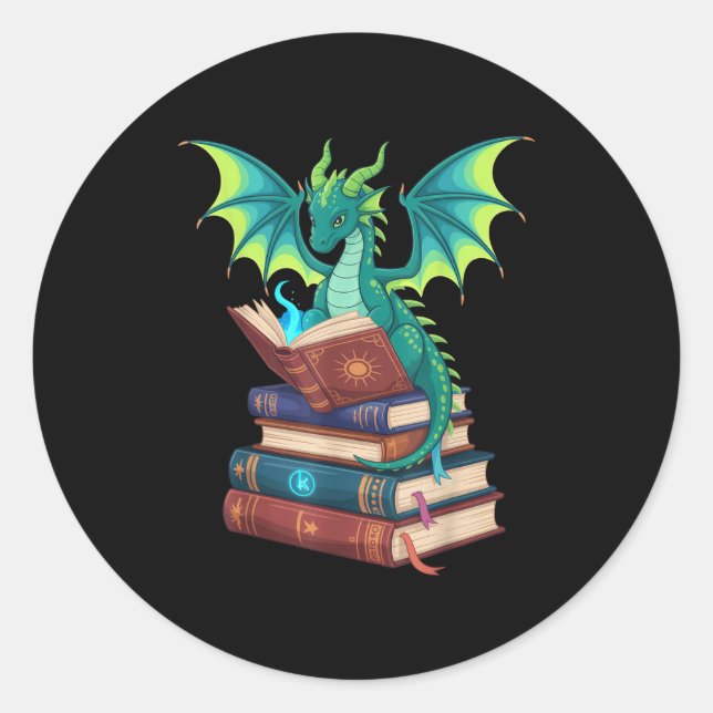 Adesivo Dragon Reading Books Fantasy Lovers Mythical Creat (Frente)