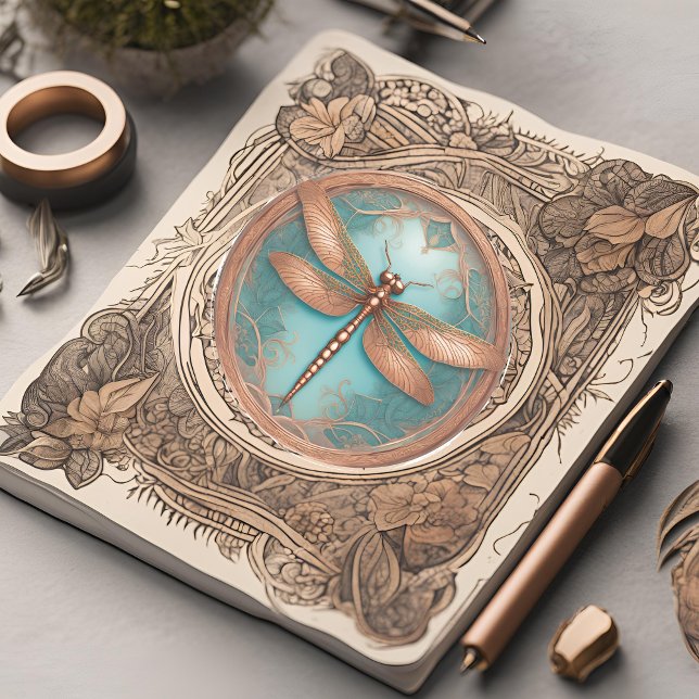 Adesivo Dragonfly de cor cobre sobre fundo de turquesa (Criador carregado)