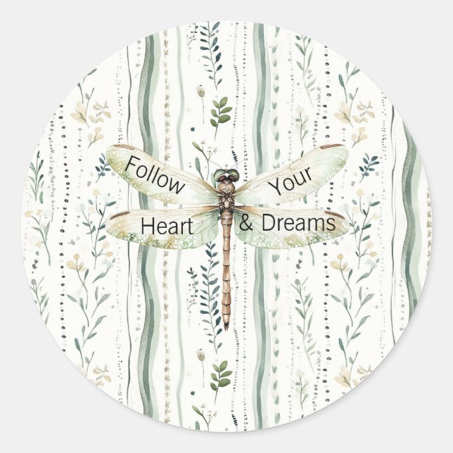 Adesivo Dragonfly Green White Chic Floral Inspirational  (Frente)