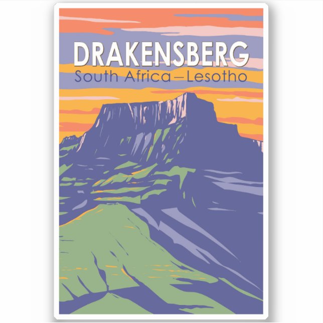 Adesivo Drakensberg África do Sul Retro de Viagem de Arte  (Frente)