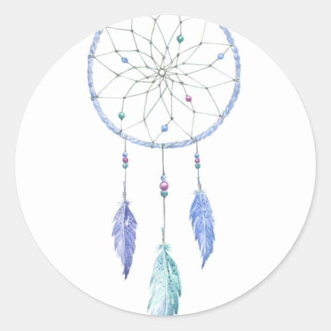 Adesivo Dreamcatcher de Aquarela com 3 Penas (Frente)