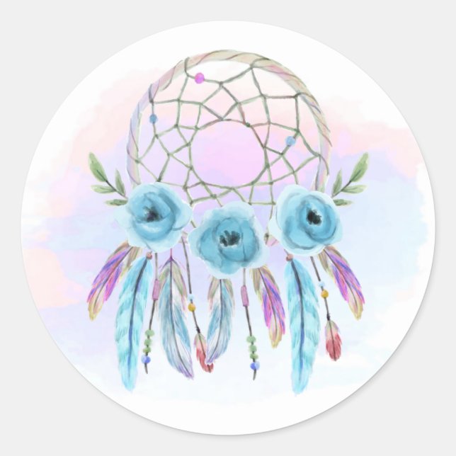 Adesivo Dreamcatcher Watercolor Penas Russas Boho Chic (Frente)