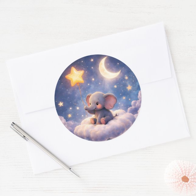 Adesivo Dreamy elephant and midnight stars large round env (Envelope)