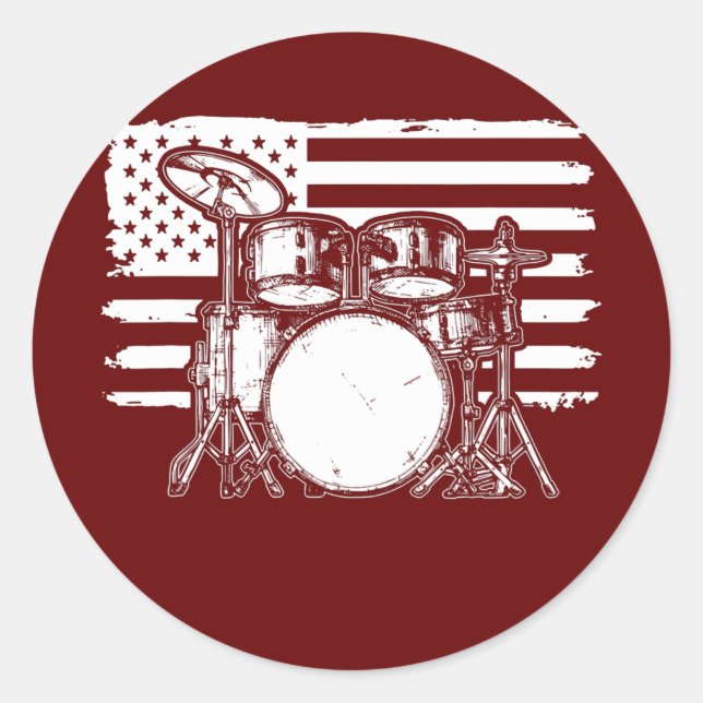 Adesivo Drum Set American Flag Drummer Patriotic Drum (Frente)
