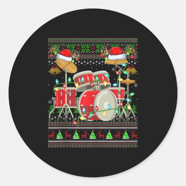 Adesivo Drum Ugly Christmas Sweater Musical Drum Player Dr (Frente)