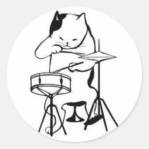 Adesivo Drummer Cat Drums Músico Rock Jazz Engraçado