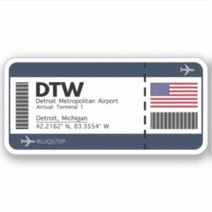 Adesivo DTW Detroit Boembarque Pass - Bilhete dos Estados