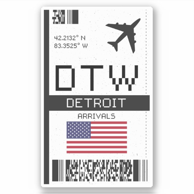 Adesivo DTW Detroit Boembarque Pass - Viagem do Michigan (Frente)