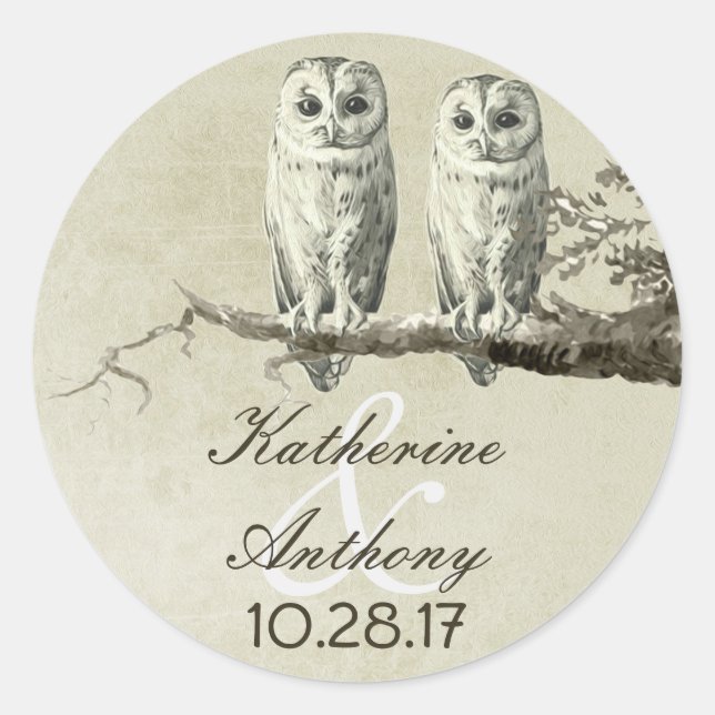 Adesivo Duas corujas bonitinhas, bastões de casamento (Frente)