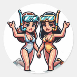 Adesivo Duas garotas fazendo snorkeling