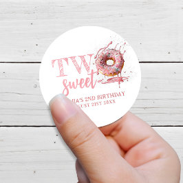 Adesivo Duas Rosquinhas cor-de-rosa doce segundo aniversár